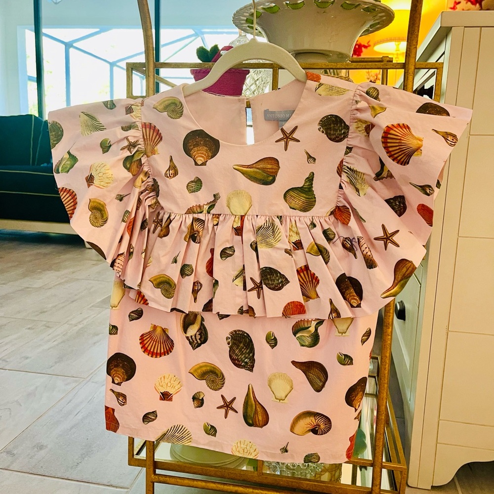 ANTONIO MELANI Pink Seashell Print Ruffle Blouse - Picture 2 of 4